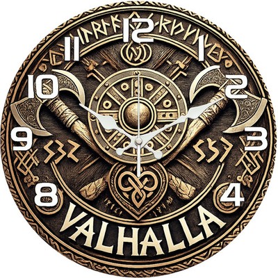 Viking Shield Axe Pattern Wooden Wall Clock Silent Home Wall Decor
