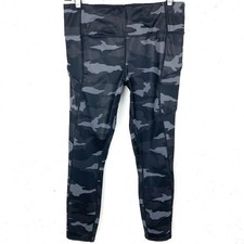 Athleta Camo Contender 7/8 Tight Black Grey Leggings Zip Pockets Size Medium