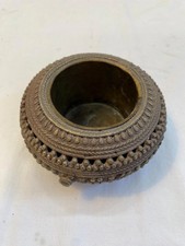 Posacenere in argento antico e ottone 12x6 cm Stile etnico inciso a mano