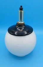 “Vintage Milk Glass Globe Table Lamp Black Enamel Brass Bakelite Finial