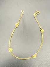 Great Beautiful 14K Gold "5 Heart" 7" Braclet 2.1 Grams Total Weight Nice 