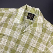 VTG Sears Perma Prest Shirt Mens Medium Green Plaid Button Up Loop Collar 60s