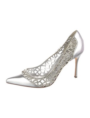 SERGIO ROSSI Metallic & Silver Suede Crystal Pumps Size 10 IT 40 Very Good