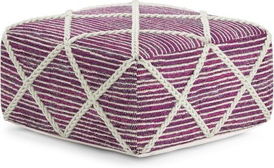 Cowan Contemporary Square Pouf in Magenta and Natural Handloom Woven for the
