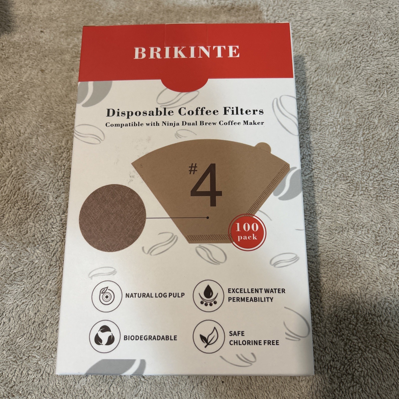 Disposable Coffee Paper Filters, 100 Pcs #4 Cone Replacement Filter for Ninja.