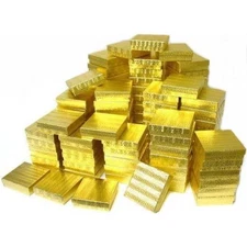 100 Gold Foil Cotton Filled Jewelry Gift Boxes 3 1/2"