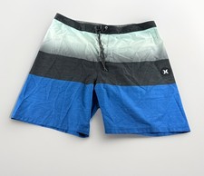 Hurley Mens Swim 40W Boardshort Length Blue Black Stripe Stretch Colorblock