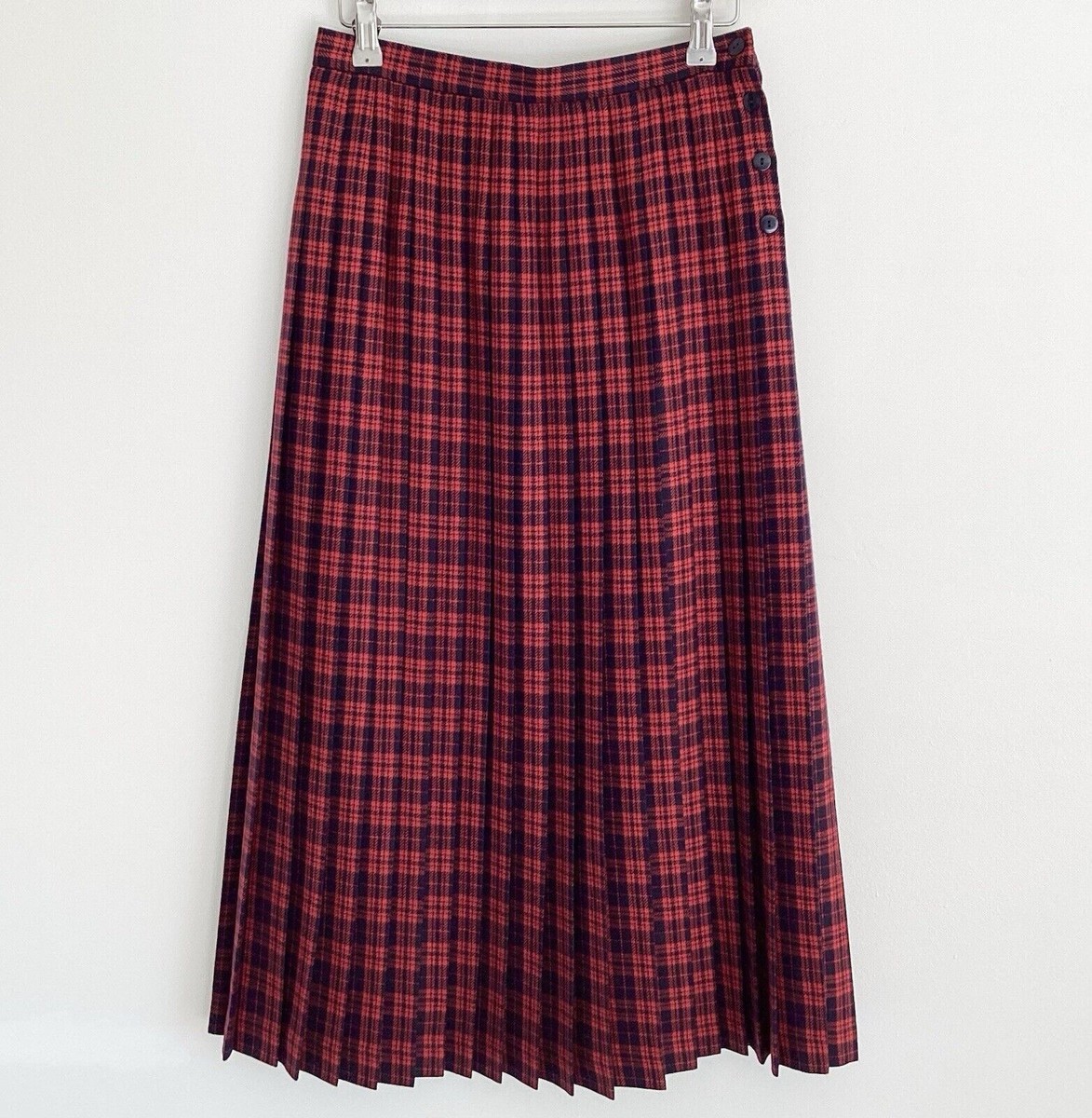 Vintage Jaeger skirt 12 wool-cashmere checked maxi red navy long