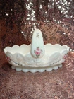 Vintage Westmoreland Milk Paneled grape Split handle design Roses hand painted