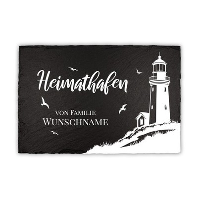 Schieferplatte Familienname 20x30cm Türschild personalisiert 06 Leuchtturm