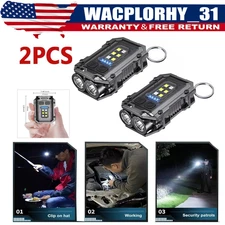 2PCS Rechargeable Mini EDC Keychain Flashlight Compact Pocket COB Light Night