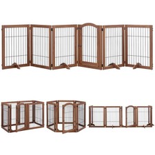 beeNbkks Extra Wide Pet Gate, 6-Panel Freestanding Dog Barrier with Door