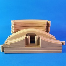 Lot of 13 Wooden Train Track Pieces Railroad Curves Straight Bridge