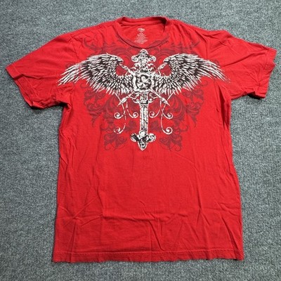 No Boundaries T Shirt Mens M Red Graphic Cross Wings Y2K Streetwear