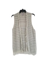 Chico's Women's Beige Open Front Fringe Vest Cardigan Sz Chico's 2