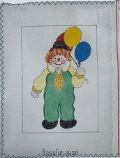 Vintage ROSALIE PETERS Hand-Painted CLOWN  BALLOONS Needlepoint Canvas A109