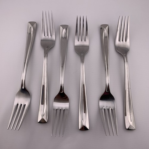 SIX ONEIDA Lincoln DINNER FORKS 8" GLOSSY Finish Stainless Steel Flatware - Picture 2 of 10
