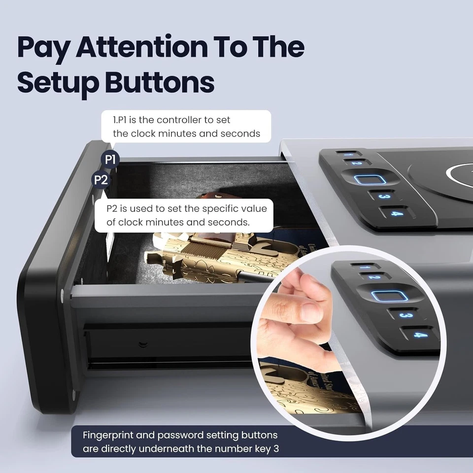 Caja fuerte biométrica para armas de fuego 3 en 1 bloqueo teléfono carga pantalla alarma almacenamiento Foto 4 de 4