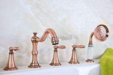 Red Copper 5 Hole Install Bathroom Roman Tub Faucet With Hand Held Shower atf220