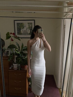 princess polly baby blue dress Valentina ivory white asymmetric cutout midi dress. NOT HOUSE OF CB, Size  Xs
