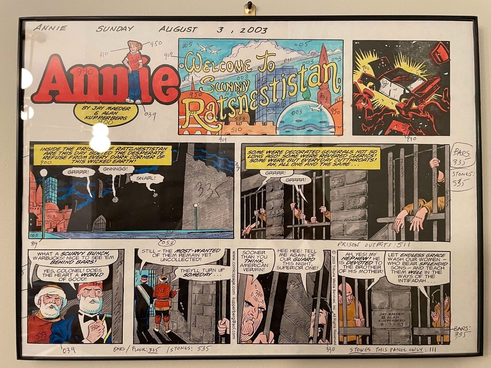 ANNIE SUNDAY STRIP 08-03-03 FRAMED Hand-Colored Guide by artist ALAN KUPPERBERG Comic Art