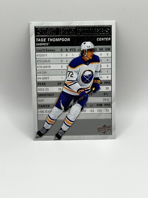 TAGE THOMPSON 2023-24 UD SERIES 1 STAT BOX FILLERS INSERT #19 Sabres