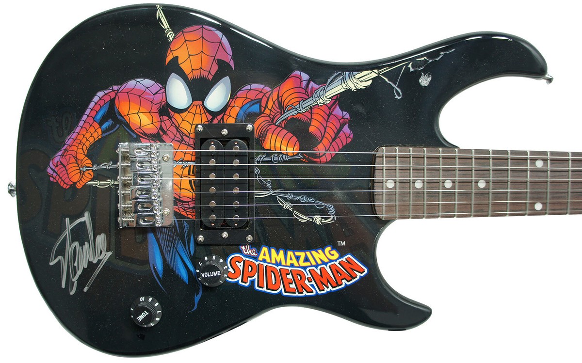 Stan Lee Signed Peavey Marvel Spiderman 3/4 Size Electric Guitar