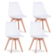 4 x Sedie da pranzo cucina con cuscino stile nordico bianche con gambe in faggio