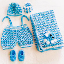 New White Blue Color 0-6 Months Color Handmade Crochet Baby Dress Set Winter
