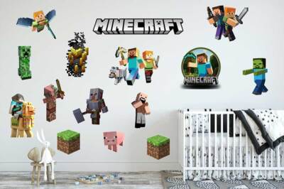 Minecraft Wall Decal Kids Nursery Wall Stickers Baby Cot Decor