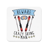Beware VerrüCkte Schifahren Mann KüHlschrankmagnet Sport Lustig Skier Scherz