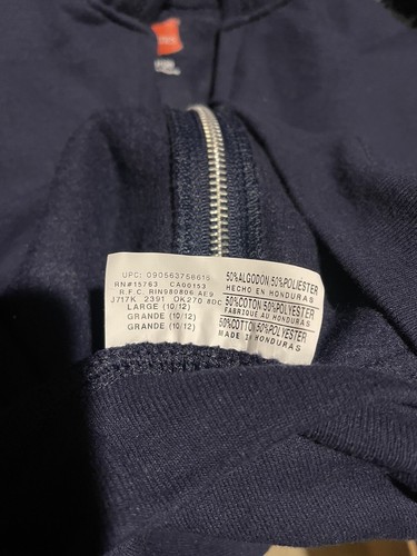 Hanes Girls' Boy’s ComfortSoft Ecosmart Full-Zip Fleece Hoodie, Navy, Size L - Picture 3 of 3