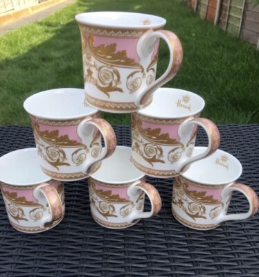 Harrods Kaffeebecher 6er Set Pink Wings Fine Bone China Tee Kaffee ideales Geschenk