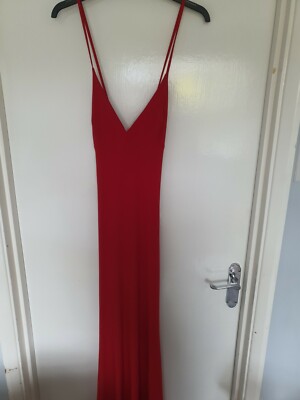 Club L London Cross Back Fishtail Maxi Dress Red Size 10 UK