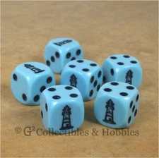 NEW Set of 6 Blue Dice w/ Lighthouse Six Sided RPG D&D Bunco Board Game 16mm D6