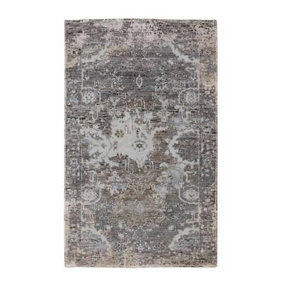 3'x4'10'' Gray Erased Design Wool And Silk Hand Knotted Rug R58461