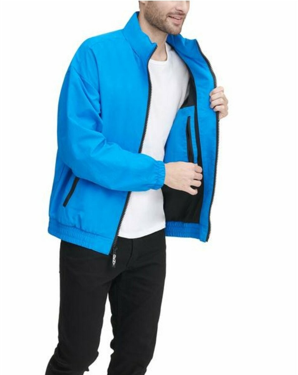 DKNY Mens L Hooded Jacket Full Zip Mesh Lined Mock Neck