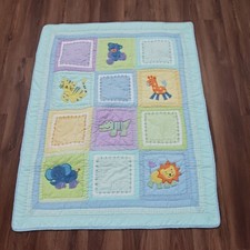 Tiddliwinks Baby Toddler Quilt Patchwork Blanket Animals Blue Yellow 35"  44"