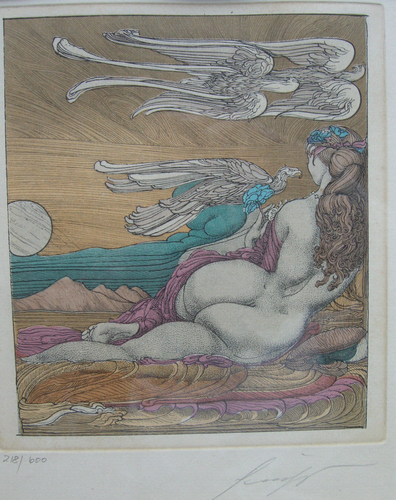 Ernst Fuchs (1930-2015) Bachnymphe Orig Farbradierung signiert 1976 Goldrahmen - Picture 2 of 7
