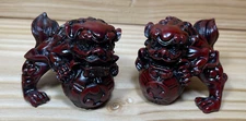 Small Chinese Red Resin Foo Dog Guardian Figurine Asian Decor 2 Inch  lot of 2