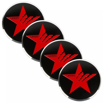 4x TEXAS STAR Sticker Decal Metal Dome Wheel Center Caps 2.20'' Red