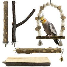 5Pcs Natural Wooden Bird Perch Set   Parrot Perch Toys, Bird Cage Perches, Ca...