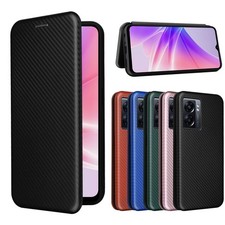 Funda tipo billetera de cuero de fibra de carbono abatible magnética con correa para HUAWEI Honor