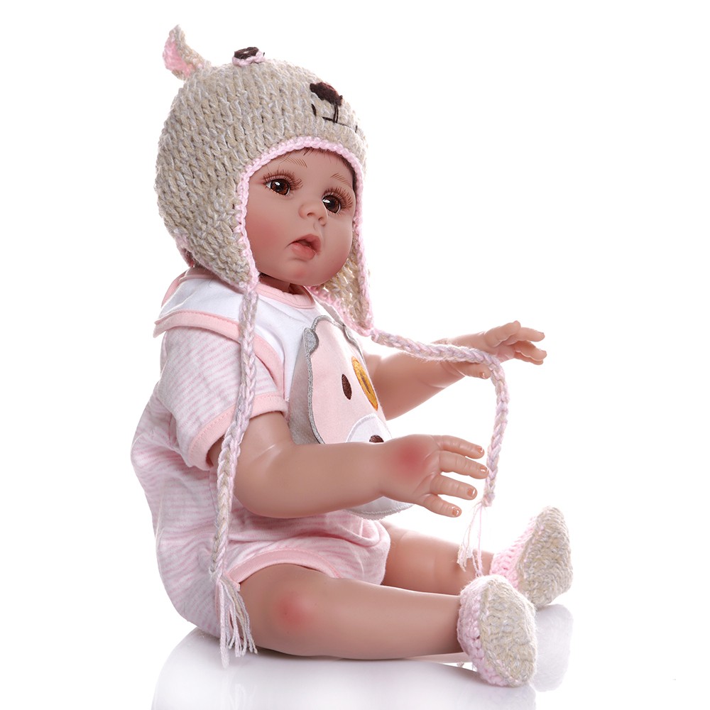 19inch Decdeal Reborn Baby Doll Full Silicone Body Lifelike Bath Toy Pink Outfit