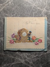 Vintage 1950s Get Well Card Mantle Clock Flowers Glitter Artistic Card Co C-361