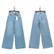 ZARA Women 34 US 2 Jeans Blue High Waisted Super Wide Leg Faded 6045/220/400 NEW