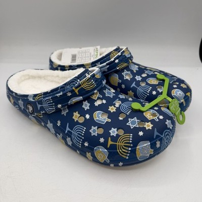 Crocs Classic Lined Hanukkah Clogs Mens 12 Blue Stars Menorah Holiday 209326-90H