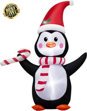 4FT Christmas Inflatable Penguin with Candy LED Lights for Xmas Blow up Indoor O