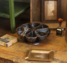 Antique Cast Iron Tru-Fit Nail Cup Rotating Caddy Hardware Tray Cobbler Vtg