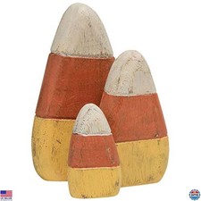 Wooden Candy Corn Shelf Sitters - Set of 3 Fall Decor Accents